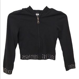 Justice Girl's Full Zip Embellished Black Hooded Shirt Size 7
